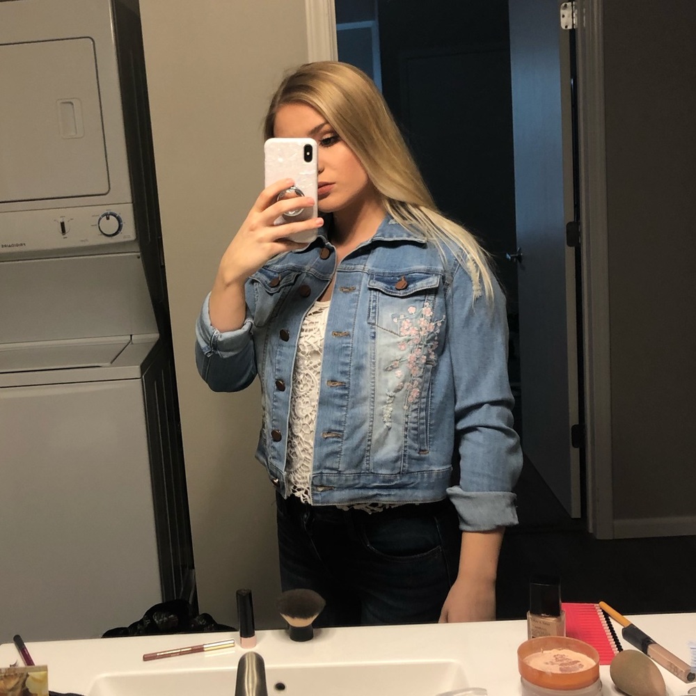 jean jacket with beautiful floral detailing